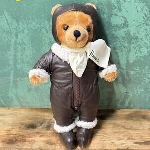 Aviator Harrods McGuire Pilot Bear in Faux Leather Bomber Jacket Hat & Scarf